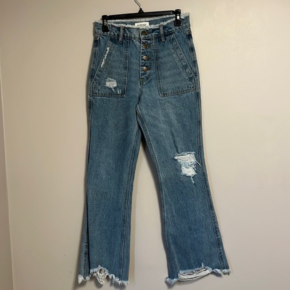 Evidnt Button Fly Raw Hem Distressed Jeans - Picture 2 of 15